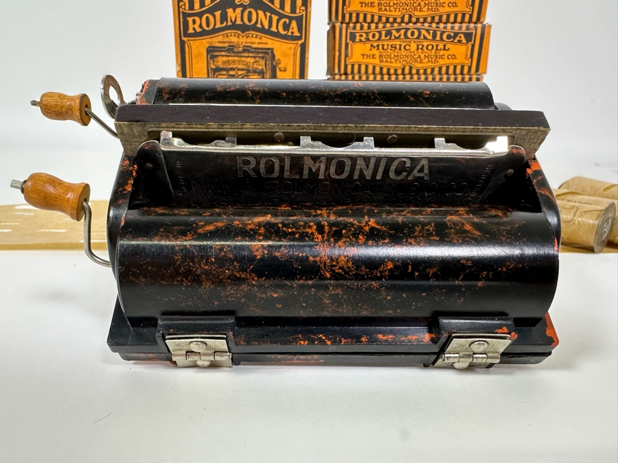 Vintage Rolmonica Player Harmonica With Original Box And 9 Music Rolls [Photo 12]