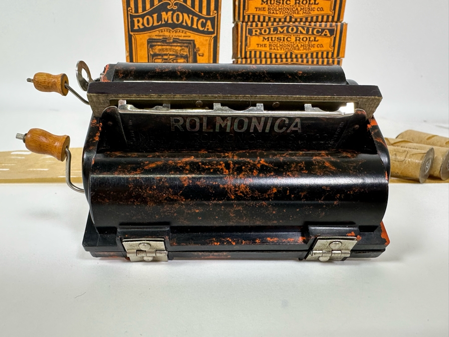 Vintage Rolmonica Player Harmonica With Original Box And 9 Music Rolls [Photo 11]