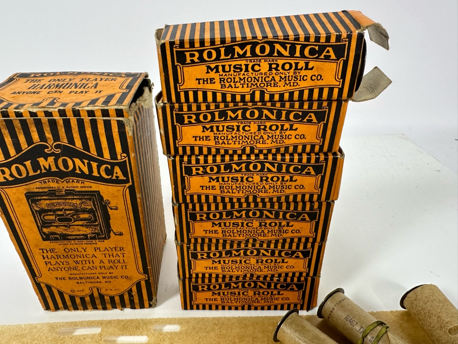 Vintage Rolmonica Player Harmonica With Original Box And 9 Music Rolls [Photo 17]