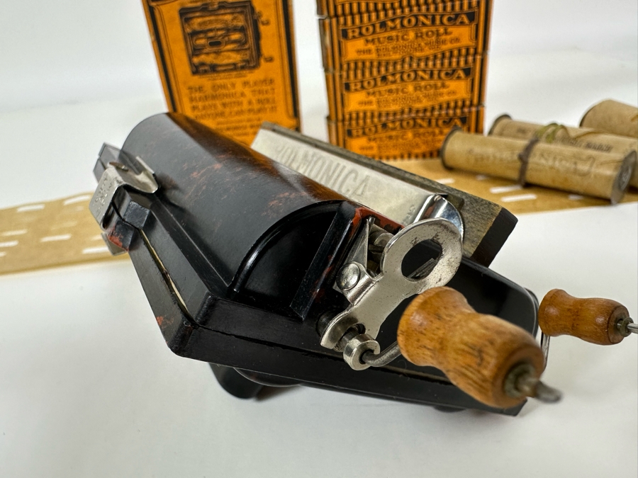 Vintage Rolmonica Player Harmonica With Original Box And 9 Music Rolls [Photo 9]