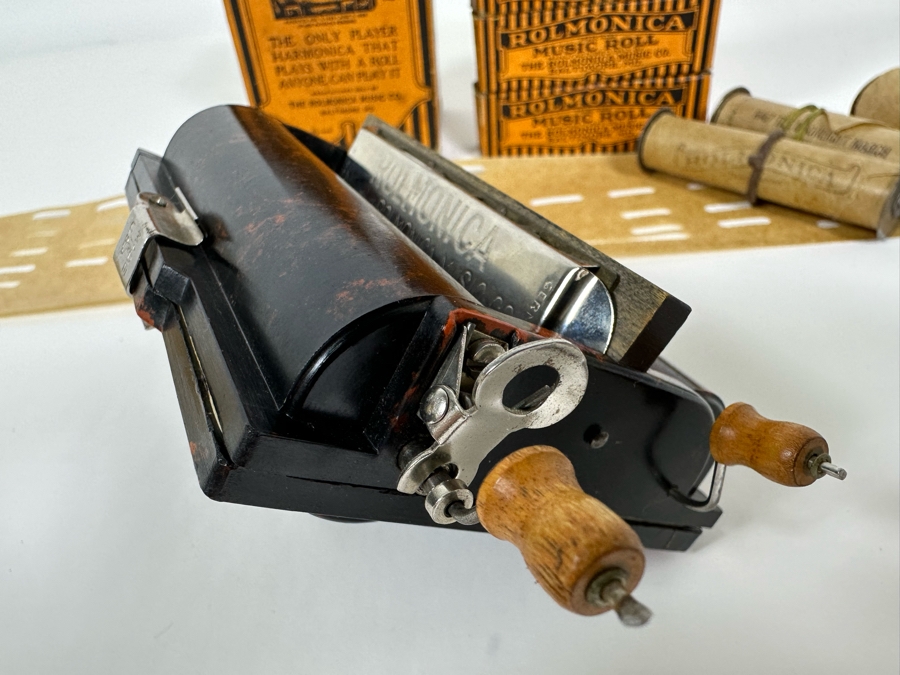 Vintage Rolmonica Player Harmonica With Original Box And 9 Music Rolls [Photo 10]