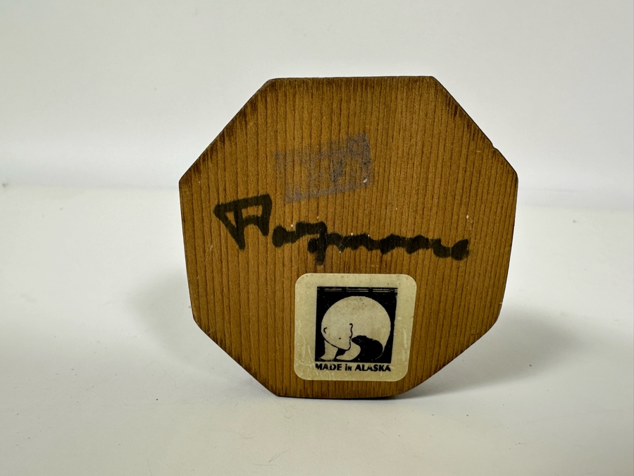 Signed Carved Wood Hand Painted Totem Sculpture Of Thunderbird & Wolf Made In Alaska 12H [Photo 10]