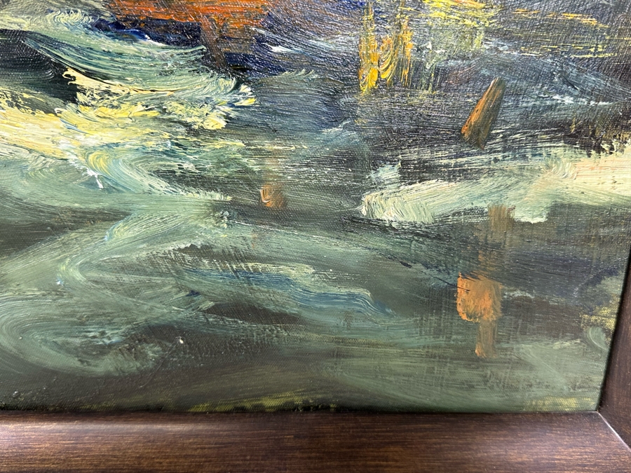 Large Original Wharf City Skyline Painting On Canvas 40 X 28 Framed 46 X 36 [Photo 12]