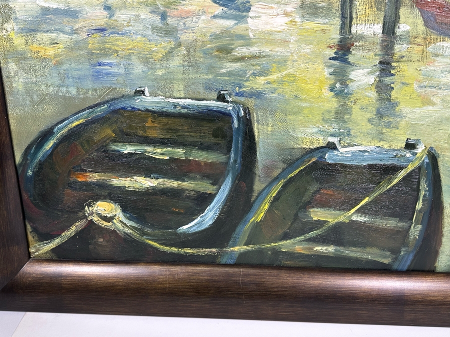 Large Original Wharf City Skyline Painting On Canvas 40 X 28 Framed 46 X 36 [Photo 8]