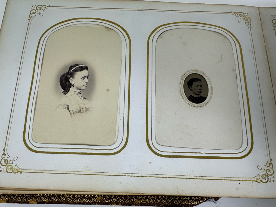 Vintage Photograph Leather Bound Book With Old Family Photos (Binding Is Damaged) 8W X 5.5H X 2.5D [Photo 30]