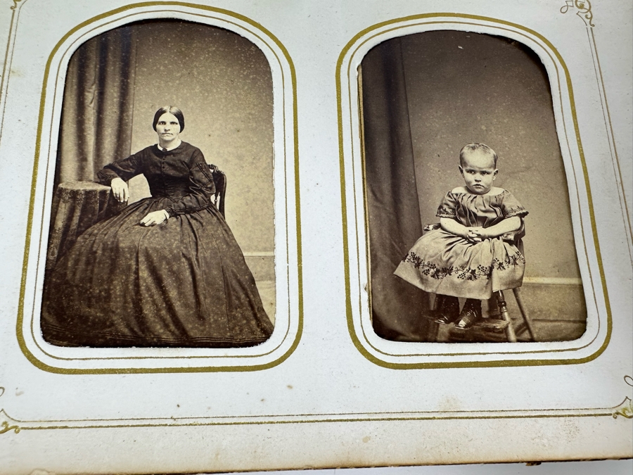 Vintage Photograph Leather Bound Book With Old Family Photos (Binding Is Damaged) 8W X 5.5H X 2.5D [Photo 31]