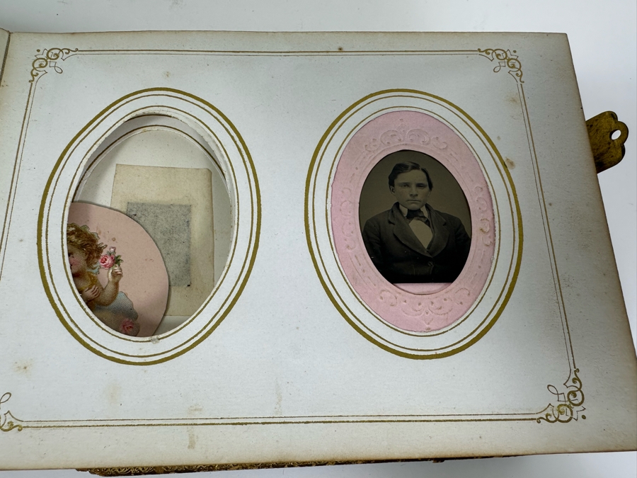 Vintage Photograph Leather Bound Book With Old Family Photos (Binding Is Damaged) 8W X 5.5H X 2.5D [Photo 28]