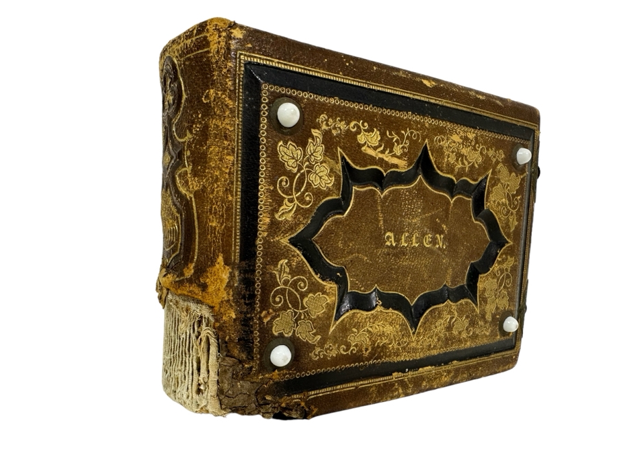 Vintage Photograph Leather Bound Book With Old Family Photos (Binding Is Damaged) 8W X 5.5H X 2.5D [Photo 2]