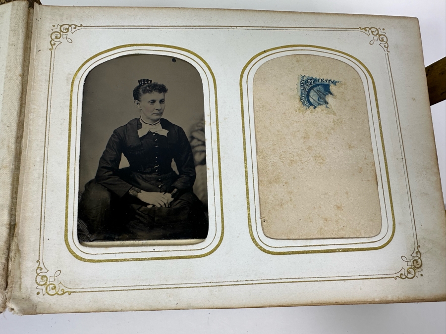 Vintage Photograph Leather Bound Book With Old Family Photos (Binding Is Damaged) 8W X 5.5H X 2.5D [Photo 11]