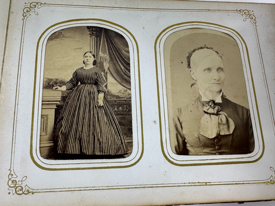 Vintage Photograph Leather Bound Book With Old Family Photos (Binding Is Damaged) 8W X 5.5H X 2.5D [Photo 37]