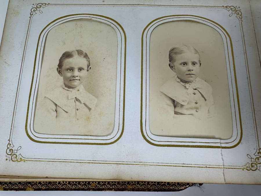 Vintage Photograph Leather Bound Book With Old Family Photos (Binding Is Damaged) 8W X 5.5H X 2.5D [Photo 38]