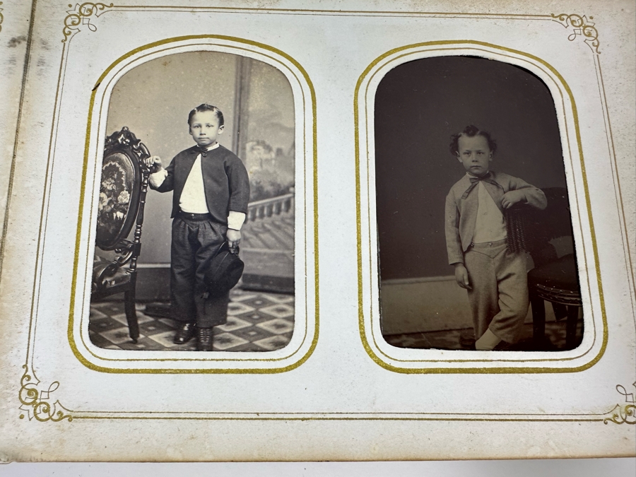 Vintage Photograph Leather Bound Book With Old Family Photos (Binding Is Damaged) 8W X 5.5H X 2.5D [Photo 18]