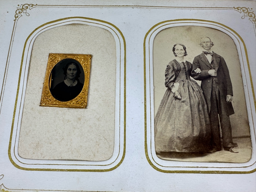 Vintage Photograph Leather Bound Book With Old Family Photos (Binding Is Damaged) 8W X 5.5H X 2.5D [Photo 34]