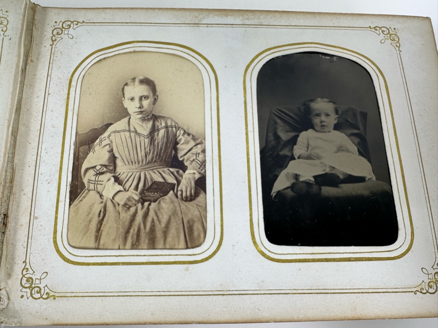 Vintage Photograph Leather Bound Book With Old Family Photos (Binding Is Damaged) 8W X 5.5H X 2.5D [Photo 14]