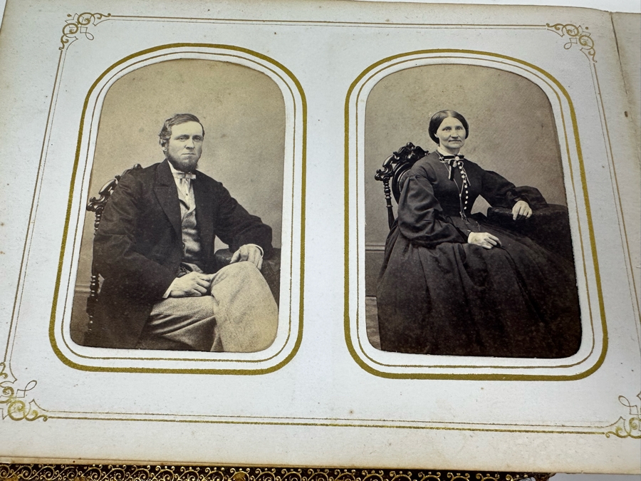 Vintage Photograph Leather Bound Book With Old Family Photos (Binding Is Damaged) 8W X 5.5H X 2.5D [Photo 19]