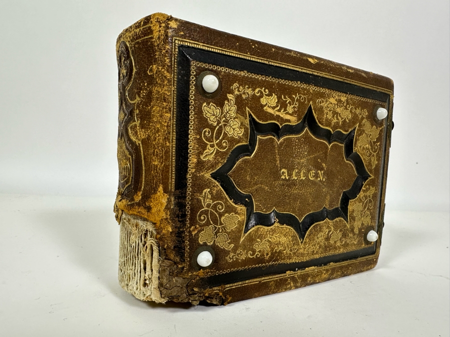 Vintage Photograph Leather Bound Book With Old Family Photos (Binding Is Damaged) 8W X 5.5H X 2.5D [Photo 3]