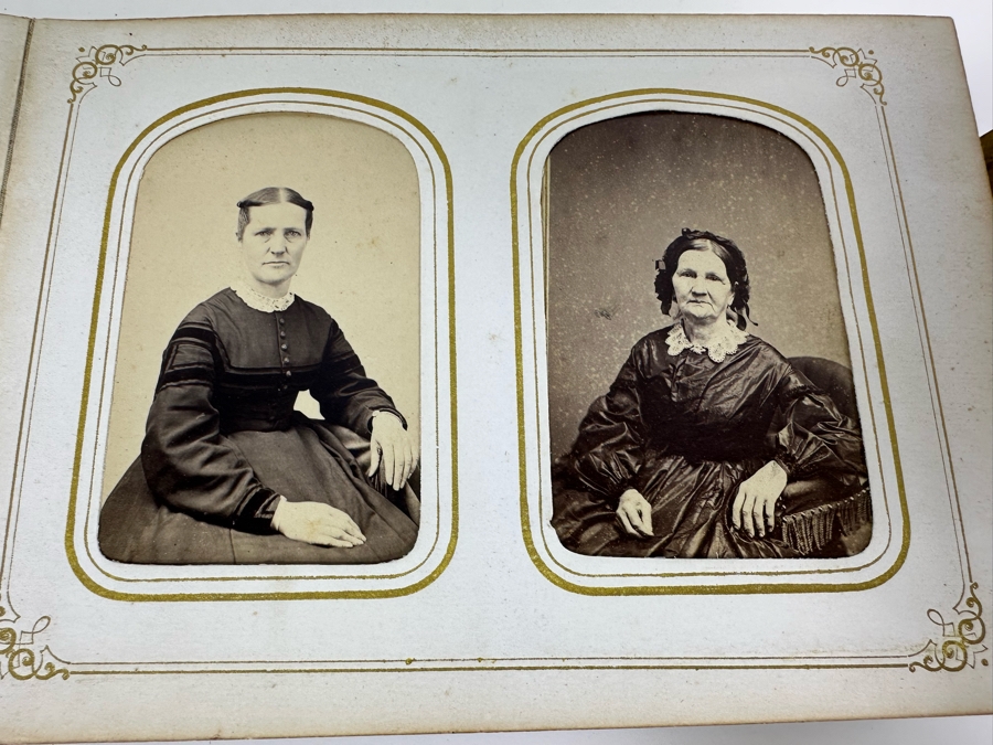 Vintage Photograph Leather Bound Book With Old Family Photos (Binding Is Damaged) 8W X 5.5H X 2.5D [Photo 20]