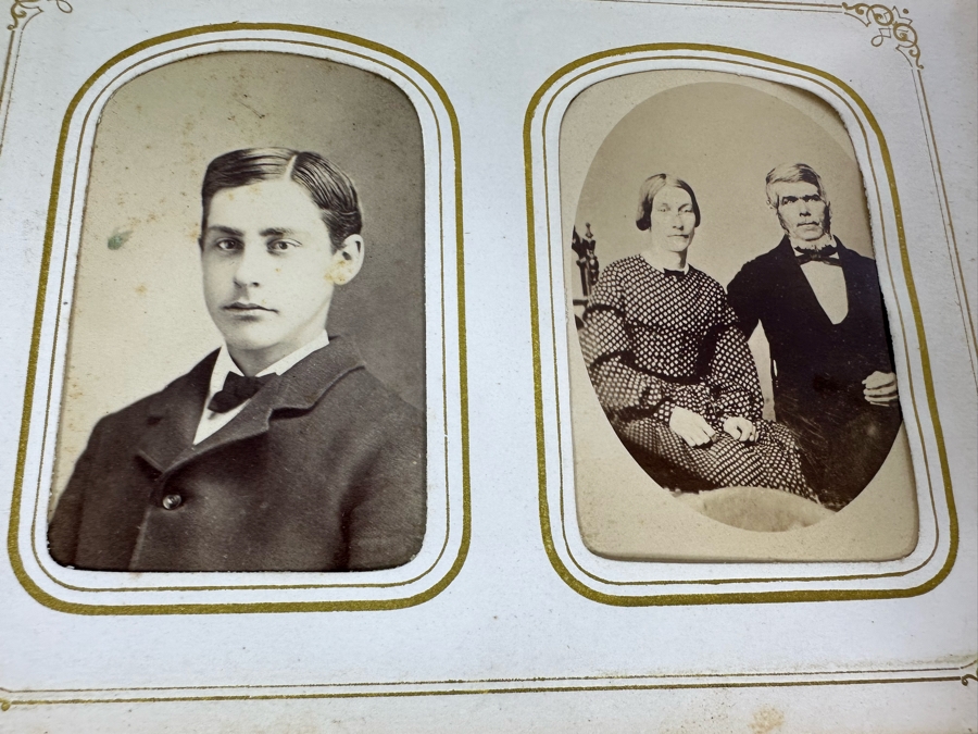 Vintage Photograph Leather Bound Book With Old Family Photos (Binding Is Damaged) 8W X 5.5H X 2.5D [Photo 22]