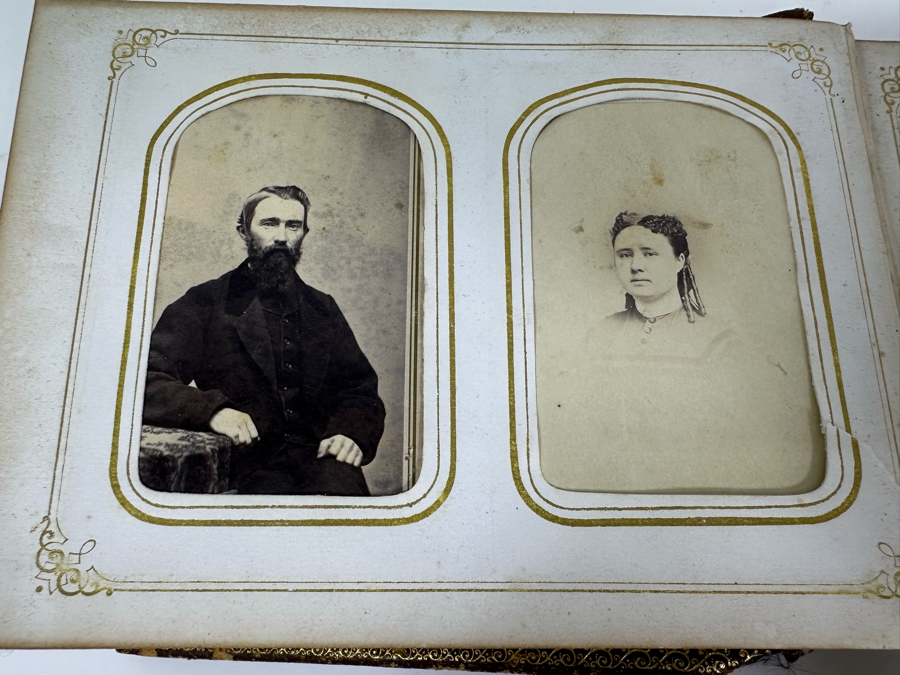 Vintage Photograph Leather Bound Book With Old Family Photos (Binding Is Damaged) 8W X 5.5H X 2.5D [Photo 13]