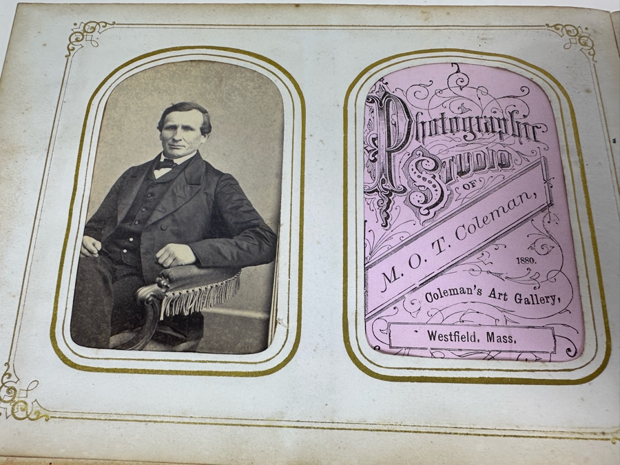 Vintage Photograph Leather Bound Book With Old Family Photos (Binding Is Damaged) 8W X 5.5H X 2.5D [Photo 23]