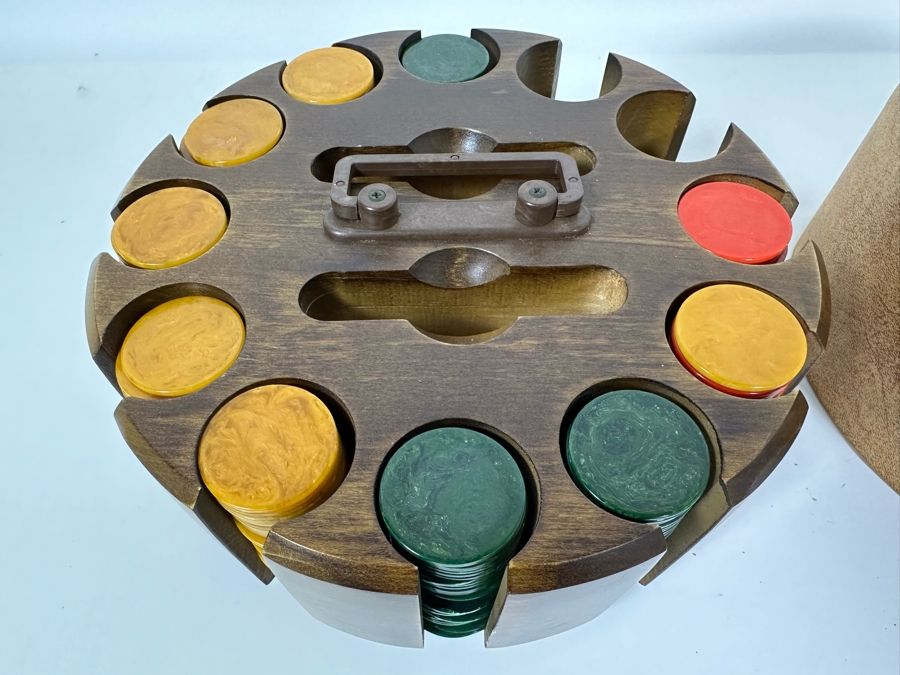 Vintage Bakelite Poker Chips With Carousel Holder 10W X 4H [Photo 3]