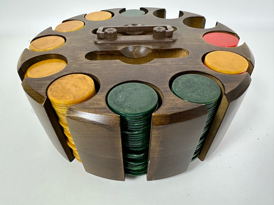 Vintage Bakelite Poker Chips With Carousel Holder 10W X 4H [Photo 4]
