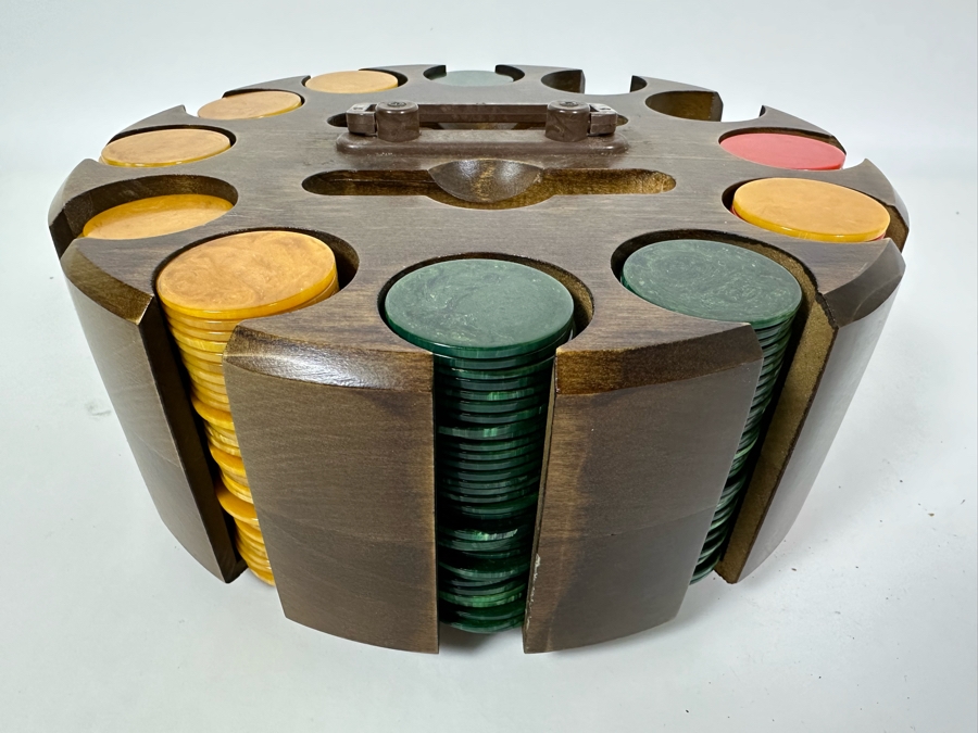 Vintage Bakelite Poker Chips With Carousel Holder 10W X 4H [Photo 5]
