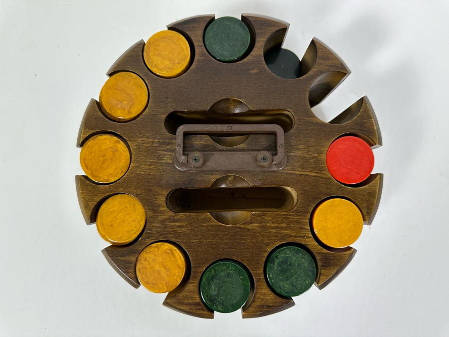Vintage Bakelite Poker Chips With Carousel Holder 10W X 4H [Photo 6]