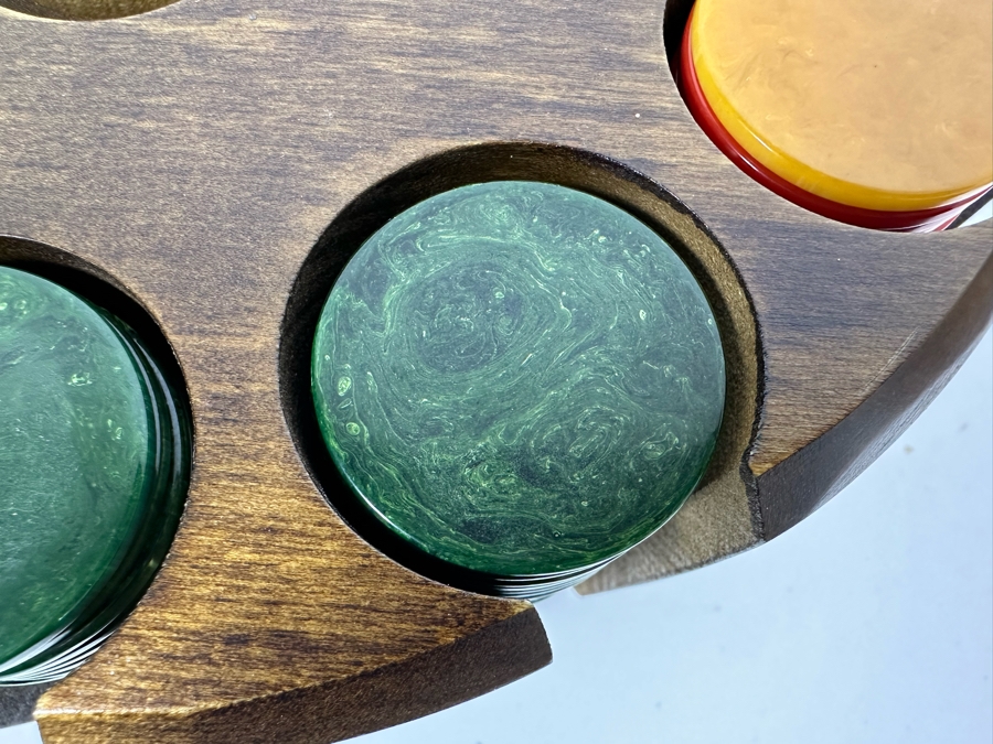 Vintage Bakelite Poker Chips With Carousel Holder 10W X 4H [Photo 7]