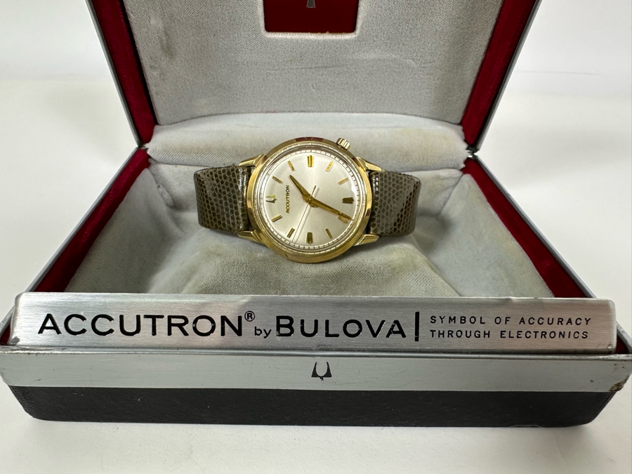 Vintage Accutron By Bulova Men's Wrist Watch With 14K Gold Filled Case And Original Box [Photo 4]