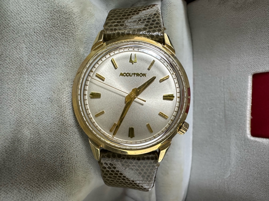 Vintage Accutron By Bulova Men's Wrist Watch With 14K Gold Filled Case And Original Box [Photo 6]