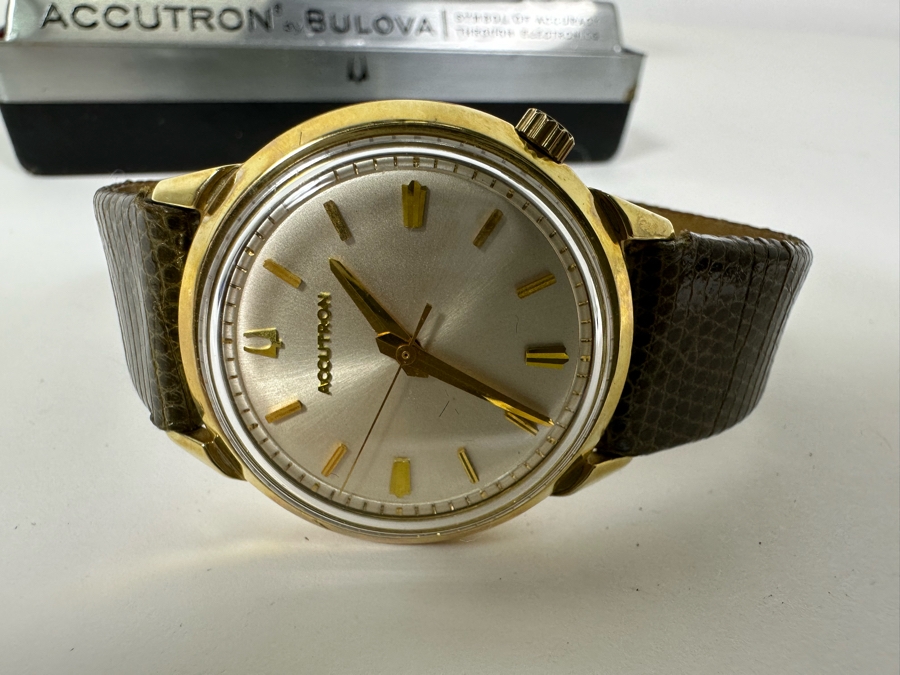Vintage Accutron By Bulova Men's Wrist Watch With 14K Gold Filled Case And Original Box [Photo 7]