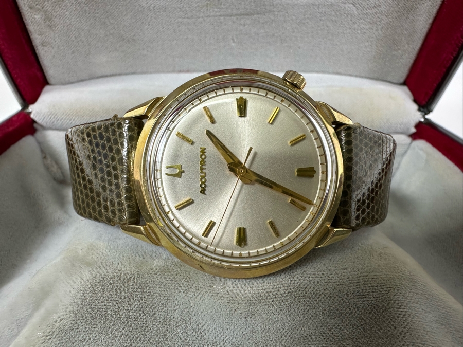 Vintage Accutron By Bulova Men's Wrist Watch With 14K Gold Filled Case And Original Box [Photo 5]