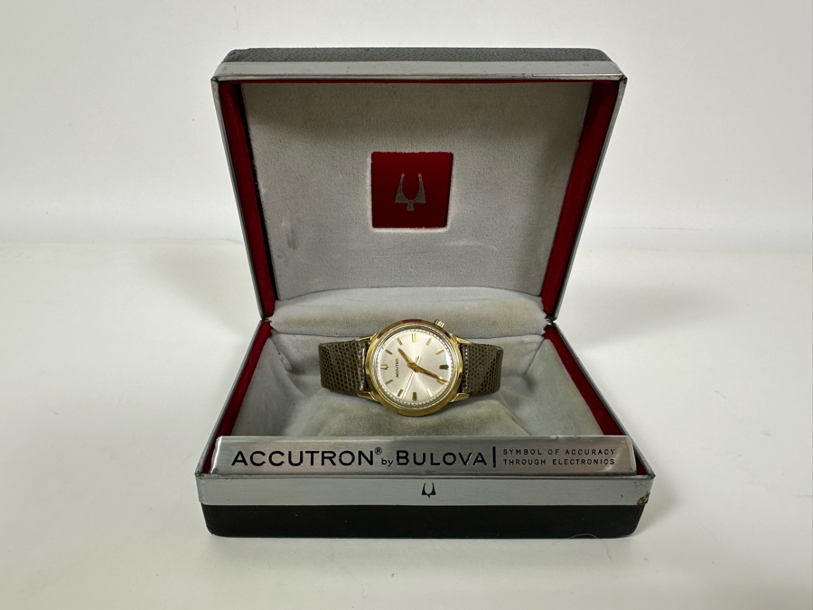 Vintage Accutron By Bulova Men's Wrist Watch With 14K Gold Filled Case And Original Box [Photo 3]