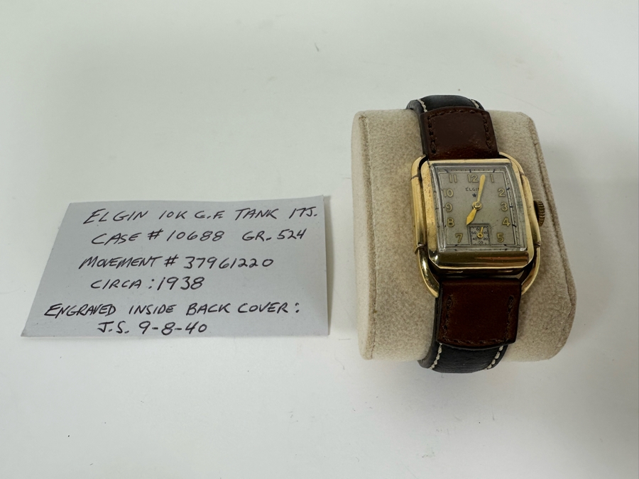 Vintage Elgin 10K Gold Filled Tank Men's Wrist Watch 17 Jewels Circa 1938 [Photo 3]