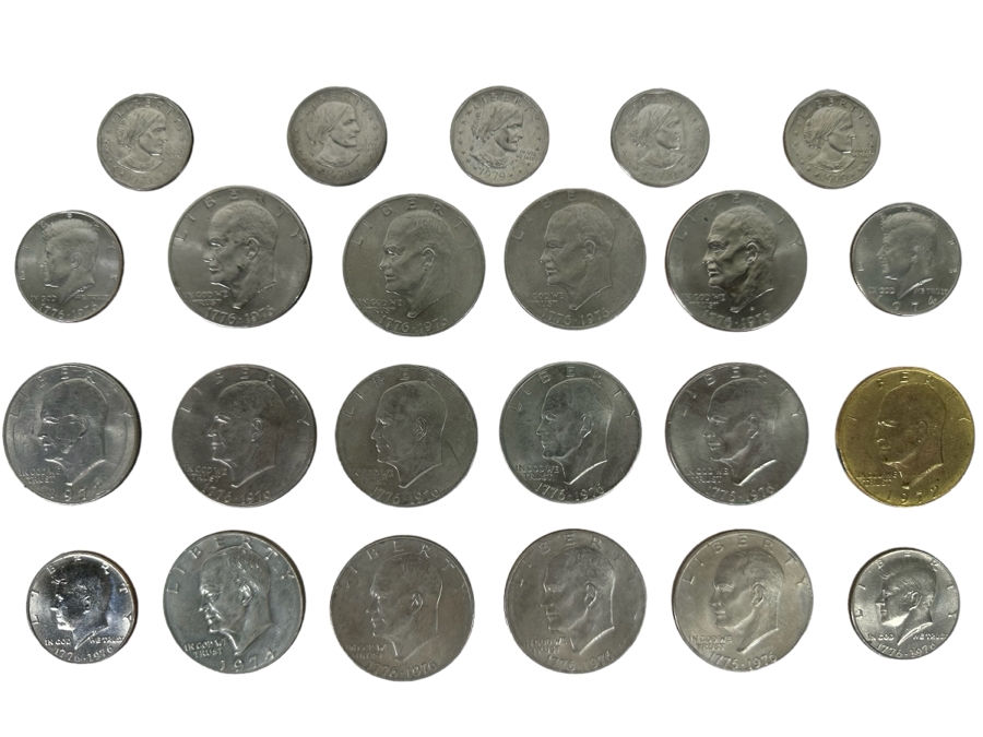 Coin Collection Featuring Susan B. Anthony Dollar Coins, Eisenhower Dollar Coins & Kenney Half Dollar Coins