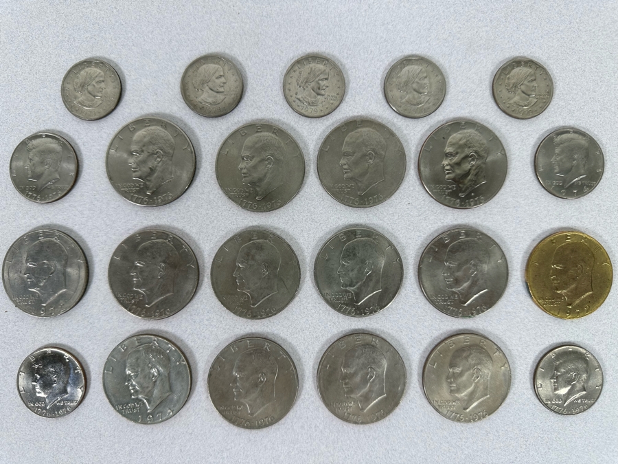 Coin Collection Featuring Susan B. Anthony Dollar Coins, Eisenhower Dollar Coins & Kenney Half Dollar Coins [Photo 2]