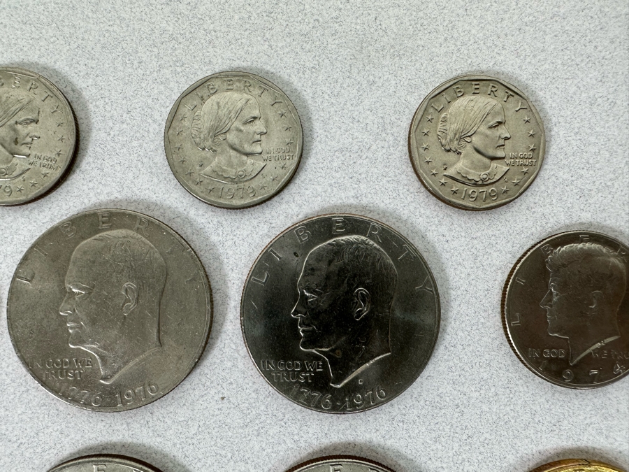 Coin Collection Featuring Susan B. Anthony Dollar Coins, Eisenhower Dollar Coins & Kenney Half Dollar Coins [Photo 4]