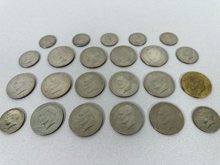 Coin Collection Featuring Susan B. Anthony Dollar Coins, Eisenhower Dollar Coins & Kenney Half Dollar Coins [Photo 12]