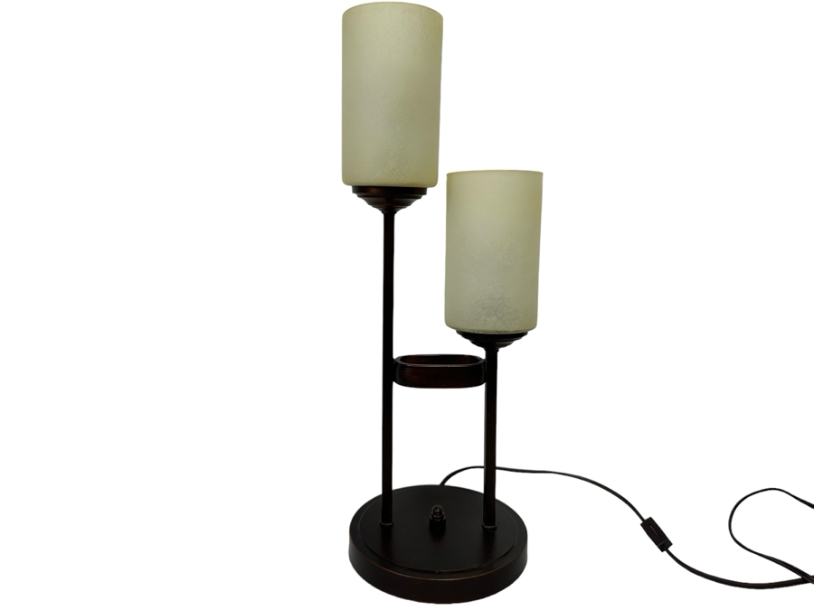Two-Light Metal And Glass Table Lamp