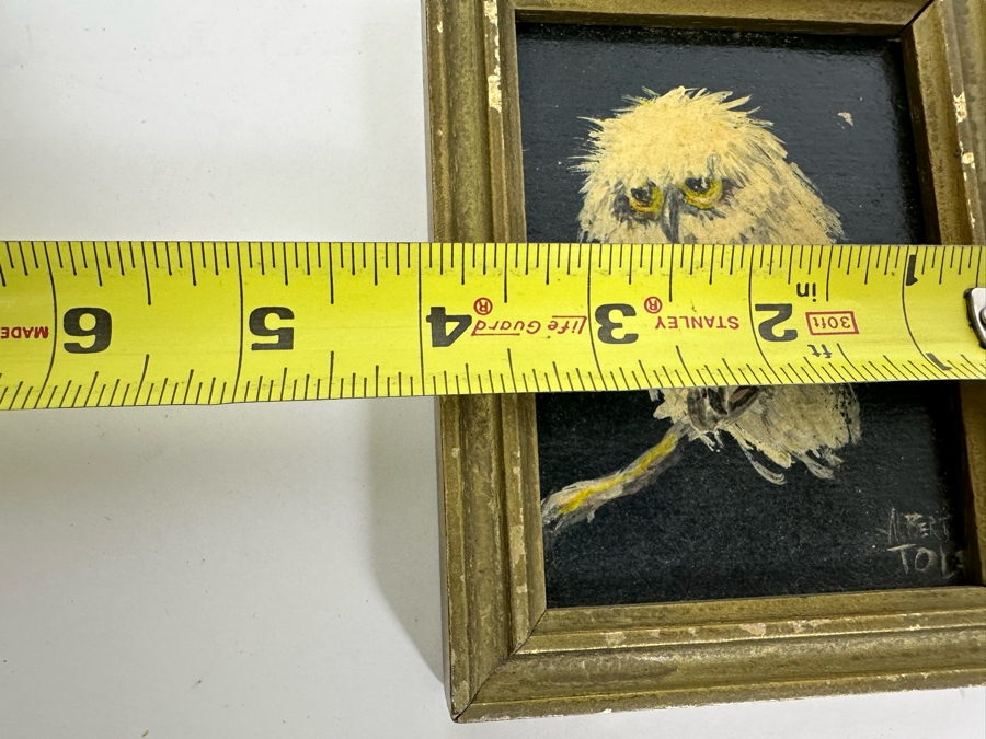 Pair Of Original Mid-Century Miniature Albert Tolf Owl Paintings Framed 4 X 5 [Photo 10]