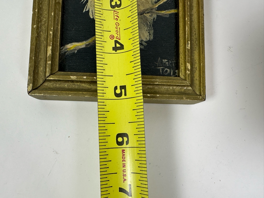 Pair Of Original Mid-Century Miniature Albert Tolf Owl Paintings Framed 4 X 5 [Photo 11]