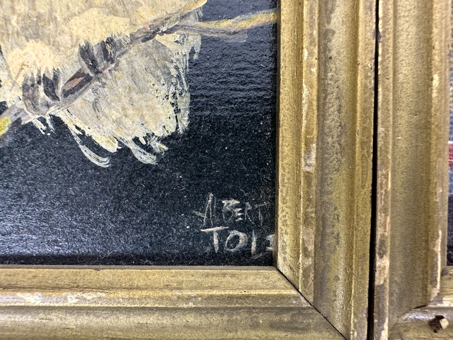 Pair Of Original Mid-Century Miniature Albert Tolf Owl Paintings Framed 4 X 5 [Photo 6]