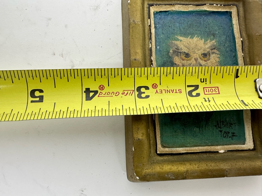 Pair Of Original Mid-Century Miniature Albert Tolf Owl Paintings Framed 3 X 4 [Photo 11]