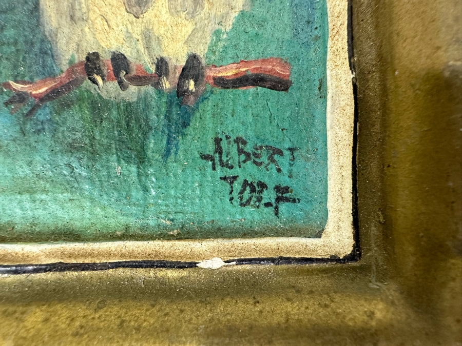 Pair Of Original Mid-Century Miniature Albert Tolf Owl Paintings Framed 3 X 4 [Photo 9]