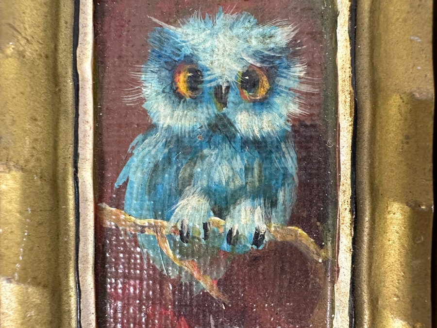 Pair Of Original Mid-Century Miniature Albert Tolf Owl Paintings Framed 3 X 4 [Photo 5]