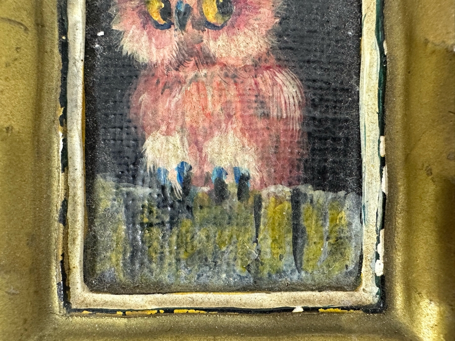 Pair Of Original Mid-Century Miniature Albert Tolf Owl Paintings Framed 3 X 4 [Photo 9]