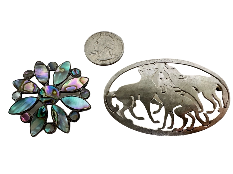 Pair Of Signed Sterling Silver Brooch Pins 12.1g
