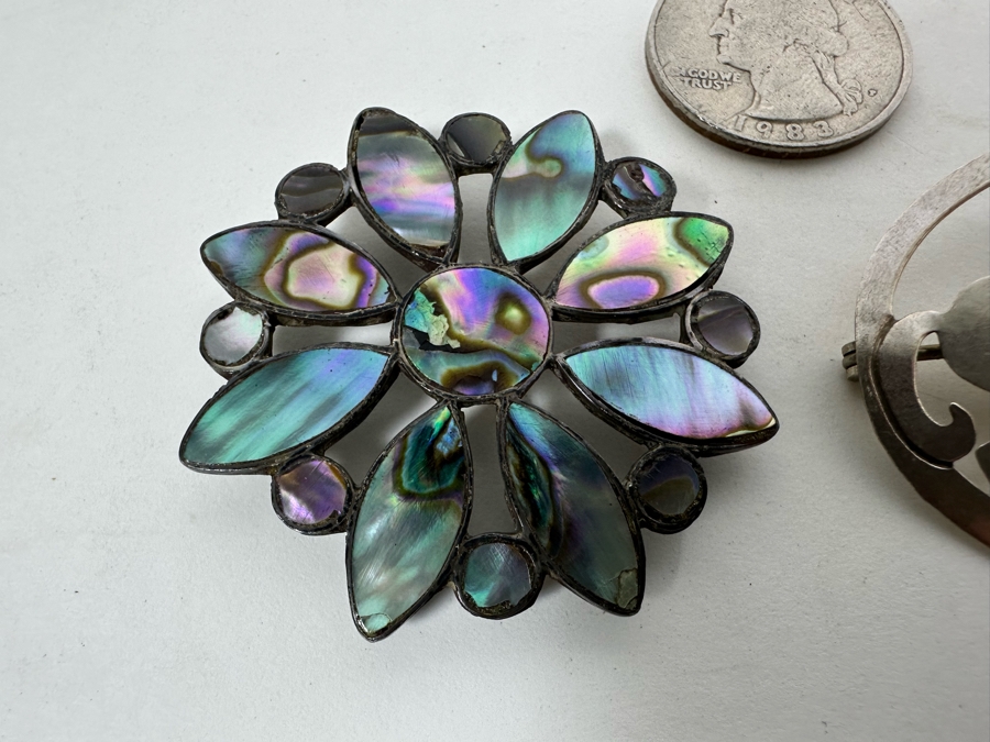 Pair Of Signed Sterling Silver Brooch Pins 12.1g [Photo 4]