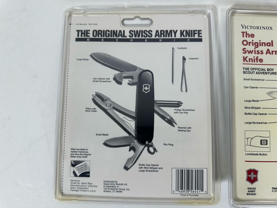 Six New In Packaging Swiss Army Knives Including The Money Clip Knife, The Florist's Knife, The Pocket Pal Knife, Mechanic Knife, The Official Boy Scout Adventurer Knife And Recruit Knife [Photo 20]